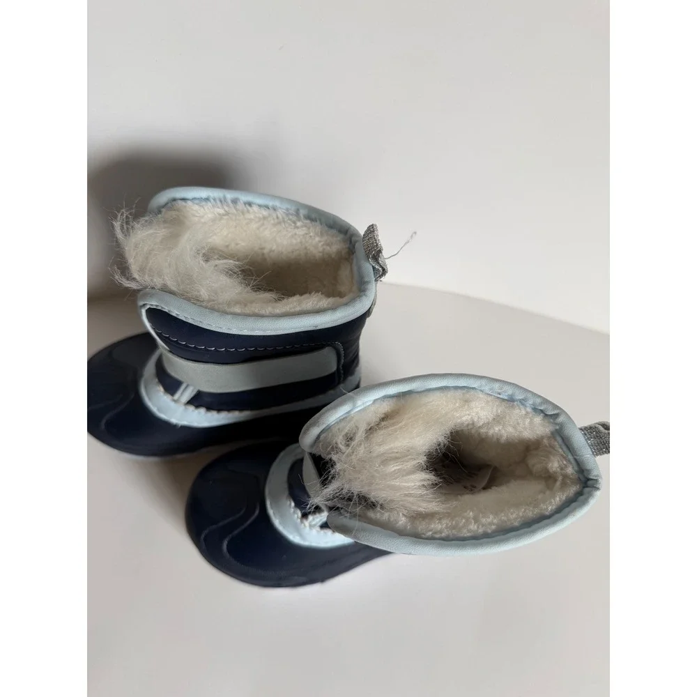 Member's Mark Toddler Girls Size 7/8 Navy Blue Flower Faux Fur Lined Snow Boots